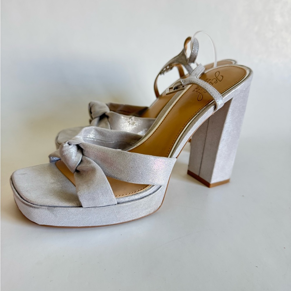 Badgley Mischka Silver Knot-Front Platform Block Heels